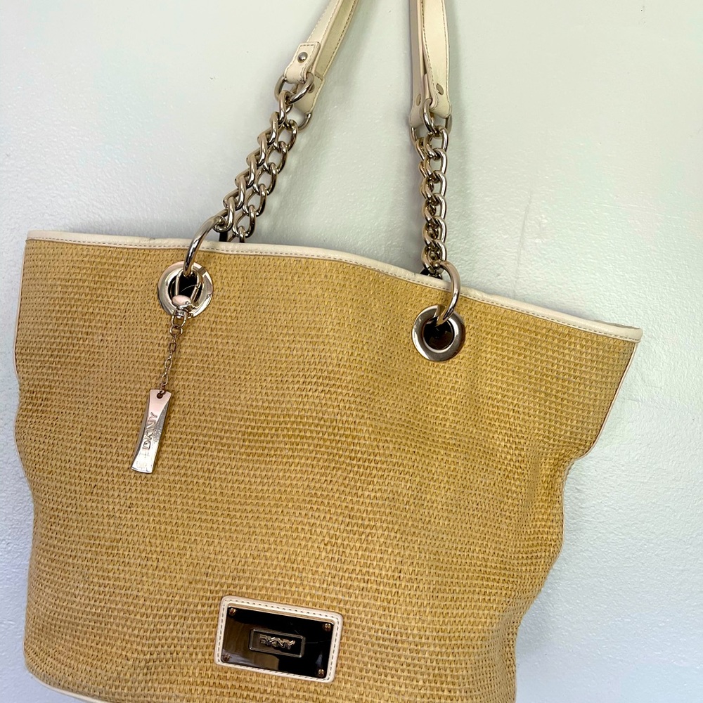 DKNY cream and straw satchel